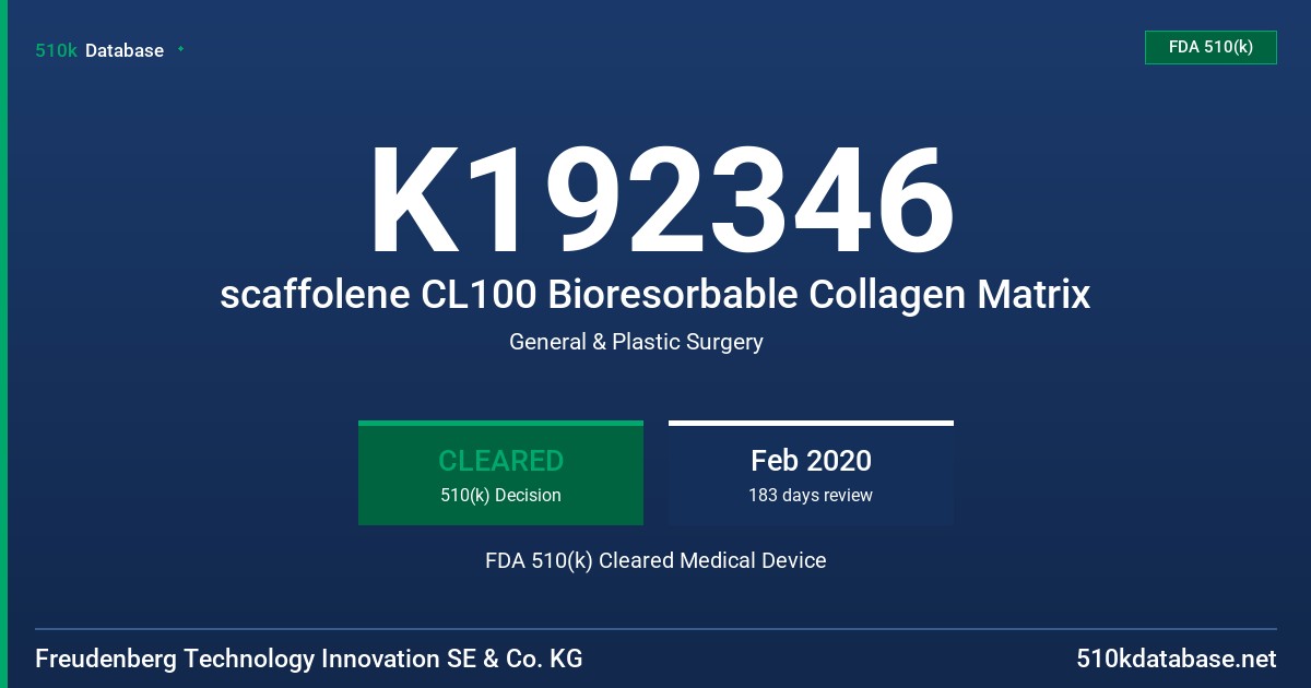 K192346 scaffolene CL100 Bioresorbable Collagen Matrix FDA 510(k) Cleared Medical Device
