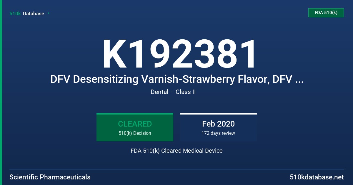 K192381 DFV Desensitizing Varnish-Strawberry Flavor, DFV Desensitizing Varnish-Bubblegum (Tutti-Fruity) Flavor, DFV Desensitizing Varnish-Spearmint Flavor, DFV Desensitizing Varnish-Chocolate Flavor, DFV Desensitizing Varnish-Marshmallow Flavor FDA 510(k) Cleared Medical Device