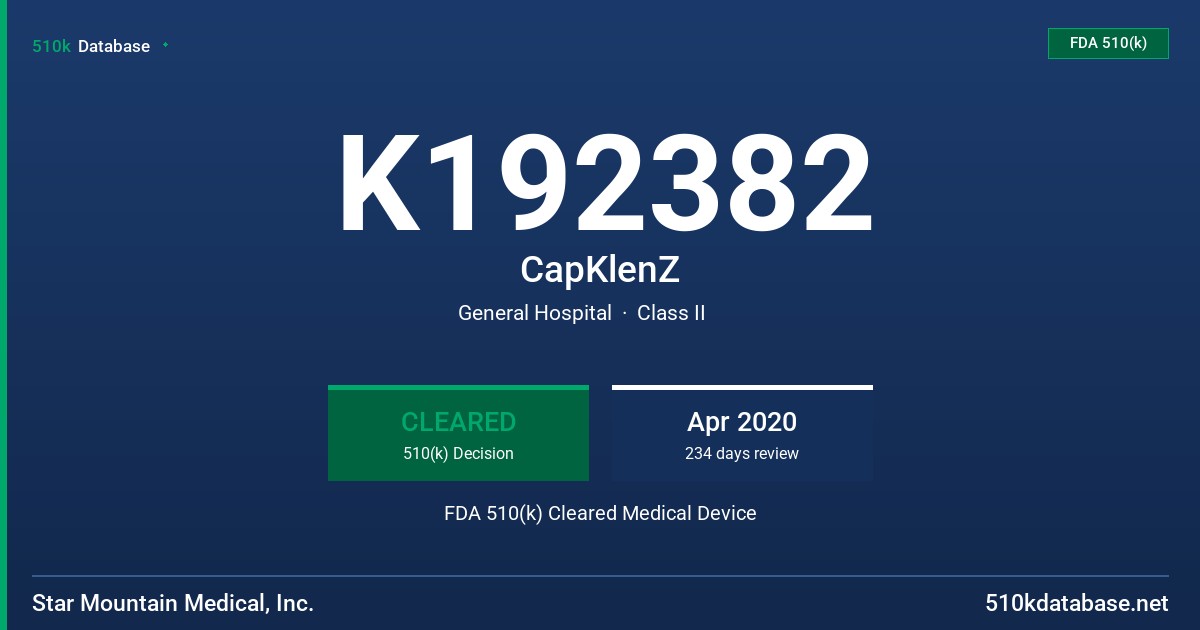 K192382 CapKlenZ FDA 510(k) Cleared Medical Device