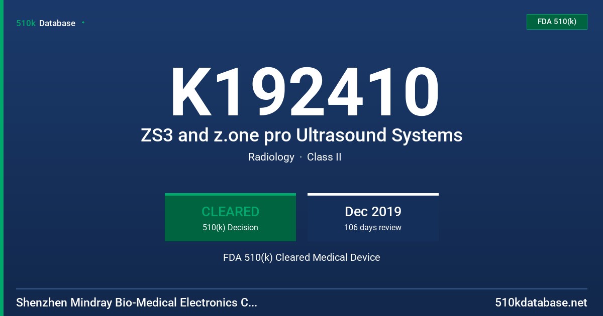 K192410 ZS3 and z.one pro Ultrasound Systems FDA 510(k) Cleared Medical Device