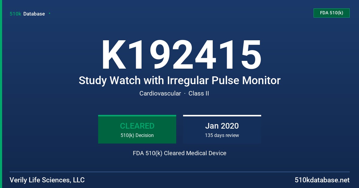 K192415 Study Watch with Irregular Pulse Monitor FDA 510(k) Cleared Medical Device