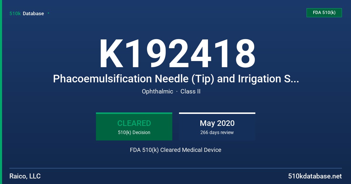 K192418 Phacoemulsification Needle (Tip) and Irrigation Sleeve FDA 510(k) Cleared Medical Device