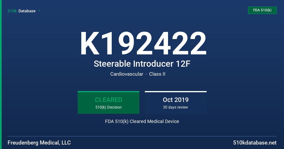 K192422 Steerable Introducer 12F FDA 510(k) Cleared Medical Device