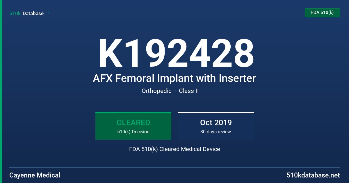 K192428 AFX Femoral Implant with Inserter FDA 510(k) Cleared Medical Device