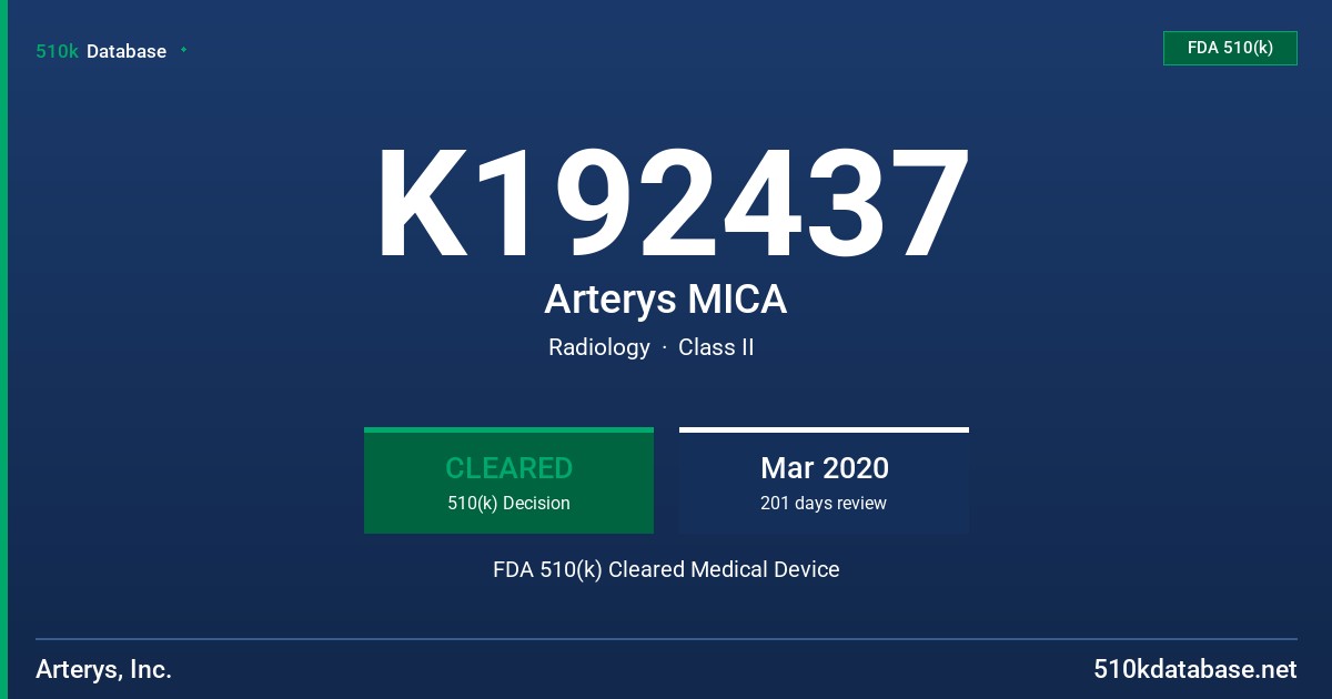 K192437 Arterys MICA FDA 510(k) Cleared Medical Device