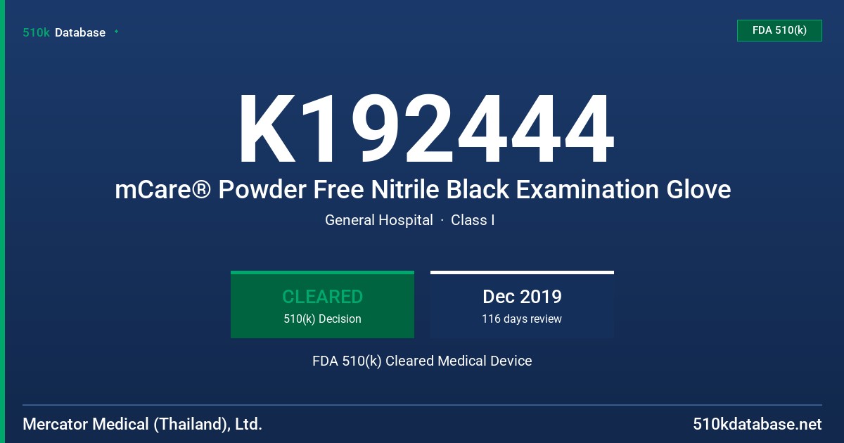 K192444 mCare® Powder Free Nitrile Black Examination Glove FDA 510(k) Cleared Medical Device