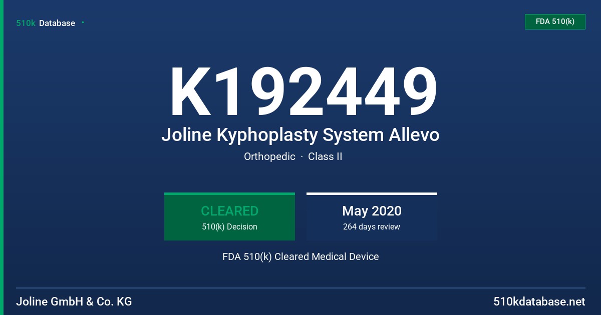 K192449 Joline Kyphoplasty System Allevo FDA 510(k) Cleared Medical Device