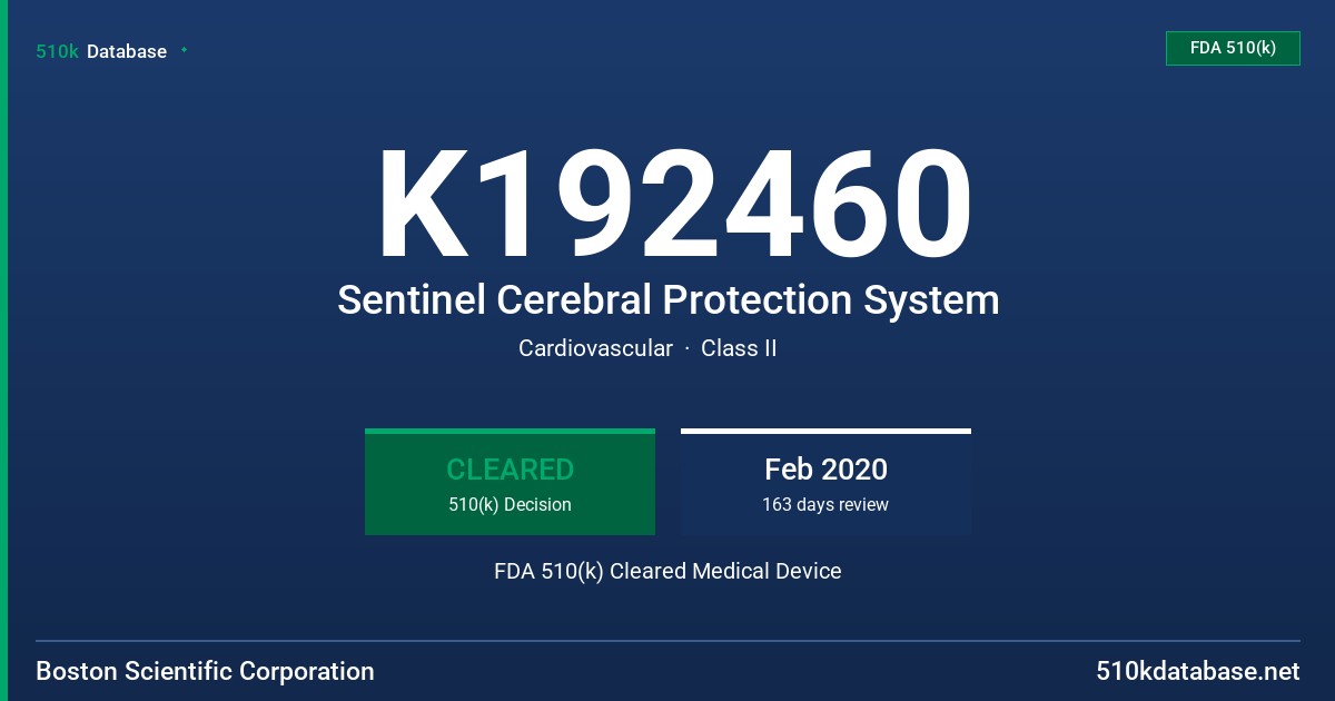 K192460 Sentinel Cerebral Protection System FDA 510(k) Cleared Medical Device