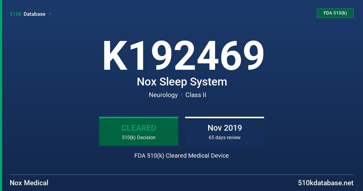 K192469 Nox Sleep System FDA 510(k) Cleared Medical Device