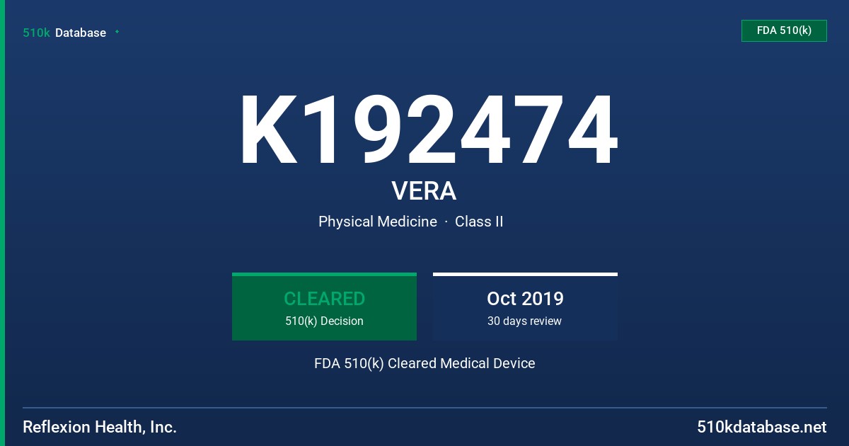 K192474 VERA FDA 510(k) Cleared Medical Device
