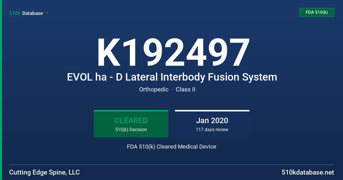 K192497 EVOL ha - D Lateral Interbody Fusion System FDA 510(k) Cleared Medical Device