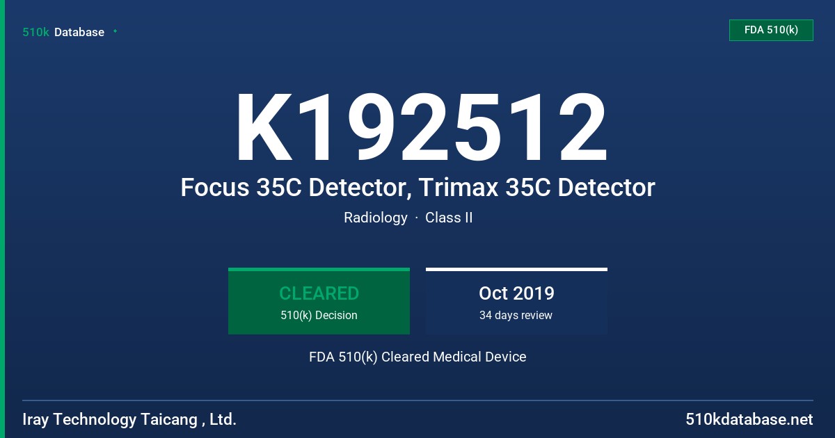K192512 Focus 35C Detector, Trimax 35C Detector FDA 510(k) Cleared Medical Device