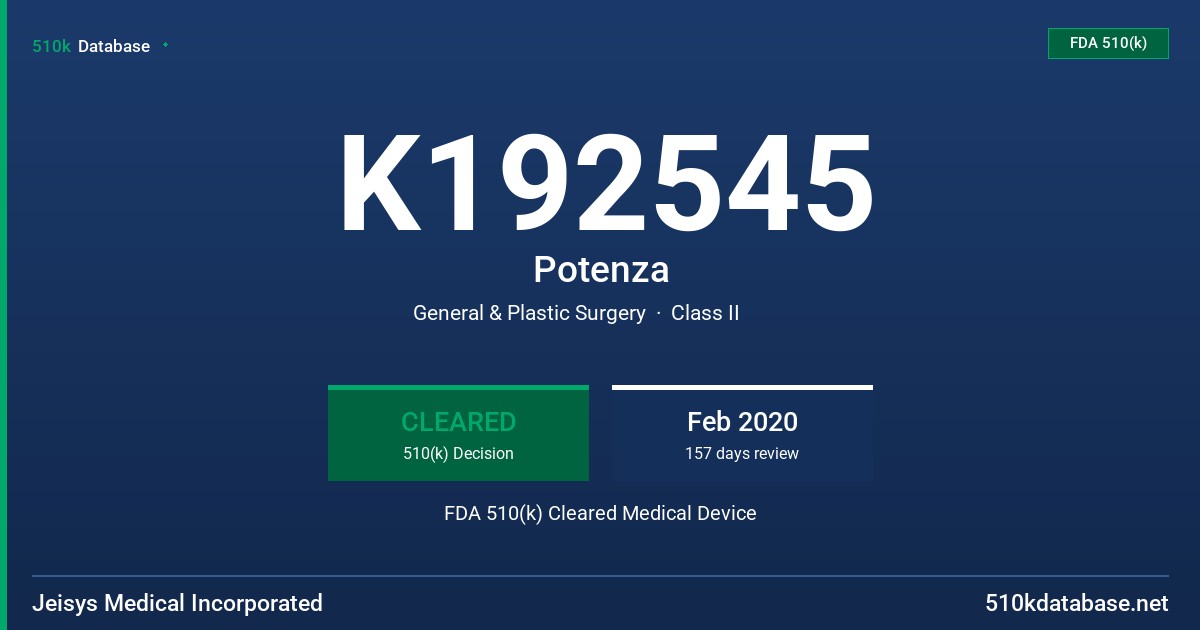 K192545 Potenza FDA 510(k) Cleared Medical Device