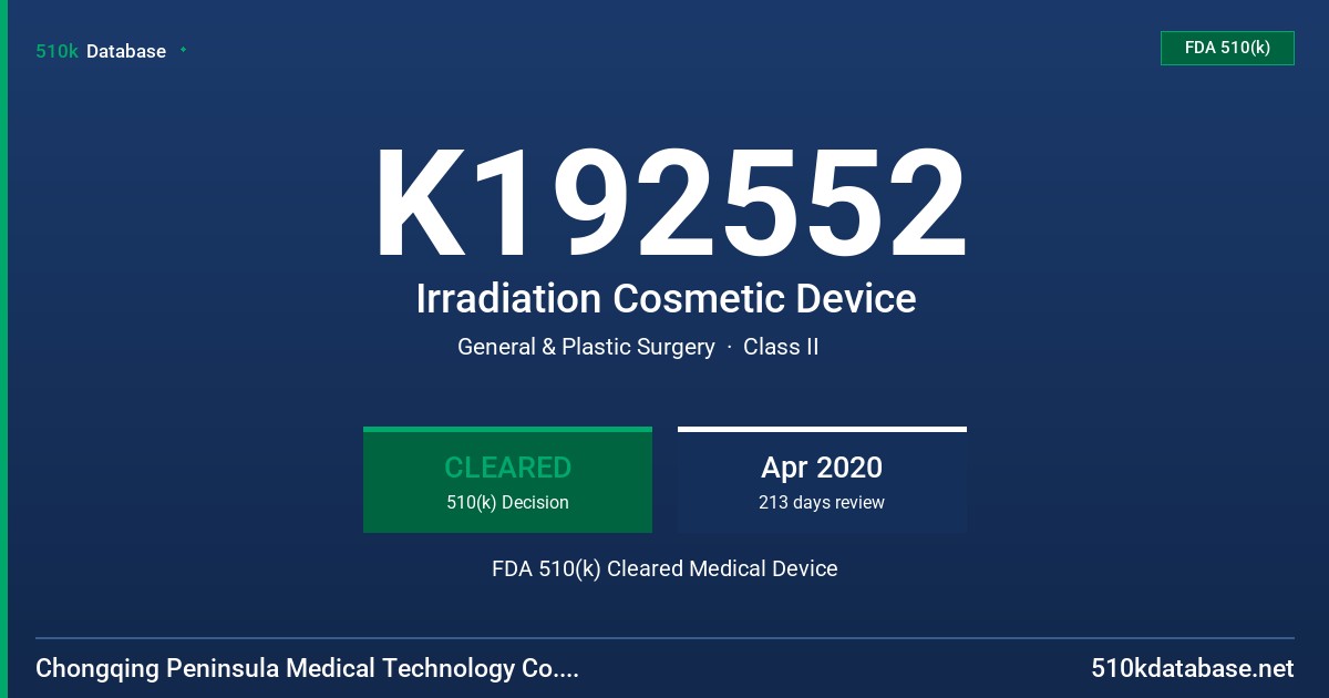 K192552 Irradiation Cosmetic Device FDA 510(k) Cleared Medical Device