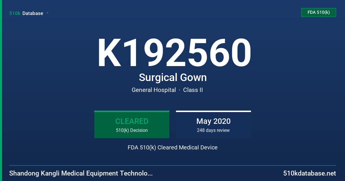 K192560 Surgical Gown FDA 510(k) Cleared Medical Device