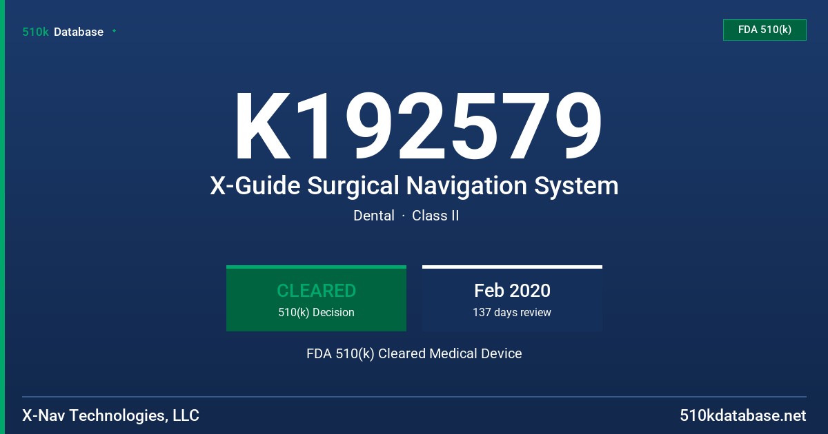 K192579 X-Guide Surgical Navigation System FDA 510(k) Cleared Medical Device