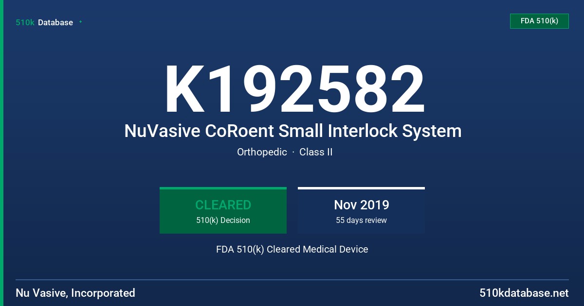K192582 NuVasive CoRoent Small Interlock System FDA 510(k) Cleared Medical Device