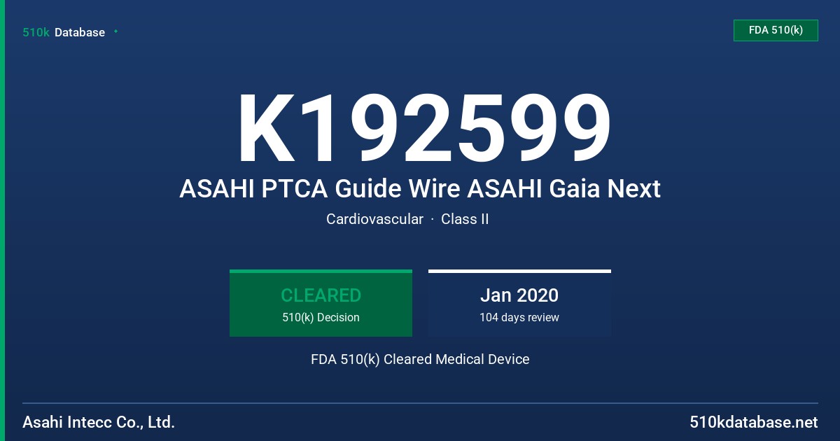 K192599 ASAHI PTCA Guide Wire ASAHI Gaia Next FDA 510(k) Cleared Medical Device