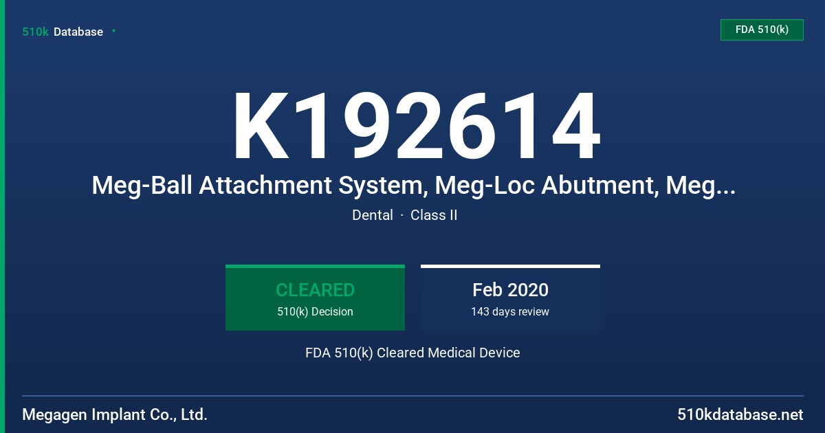 K192614 Meg-Ball Attachment System, Meg-Loc Abutment, Meg-Magnet Abutment FDA 510(k) Cleared Medical Device