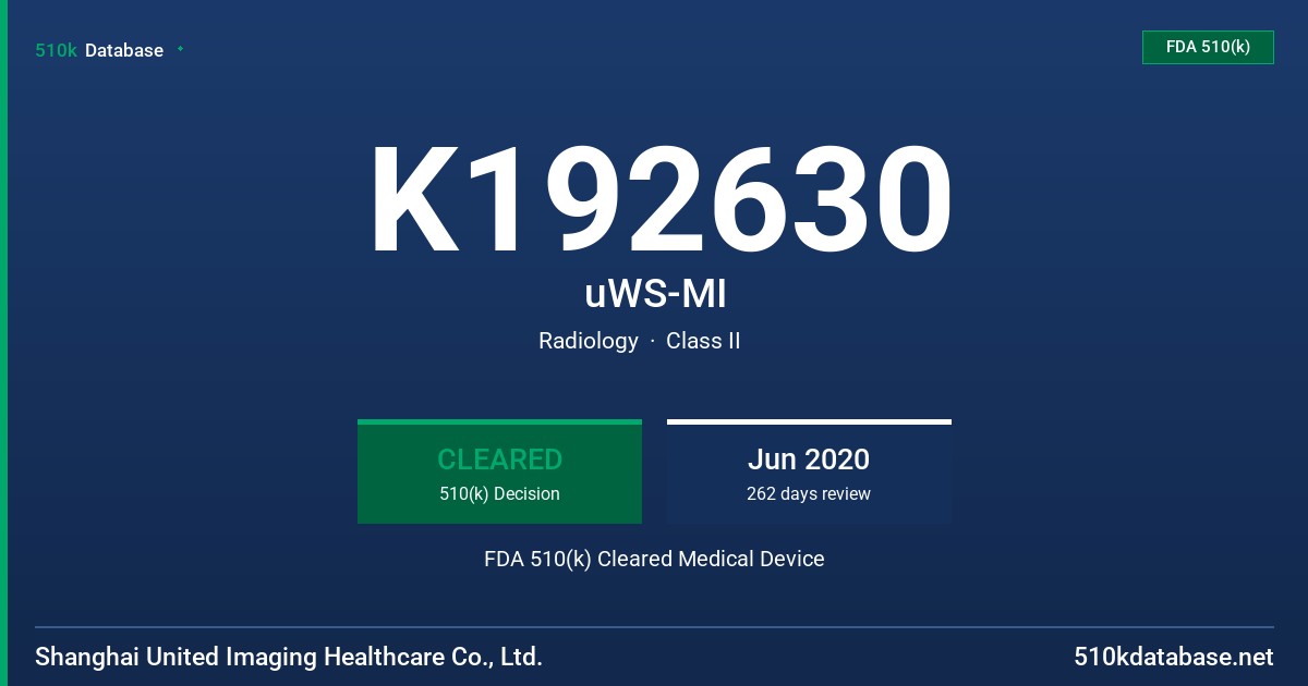 K192630 uWS-MI FDA 510(k) Cleared Medical Device
