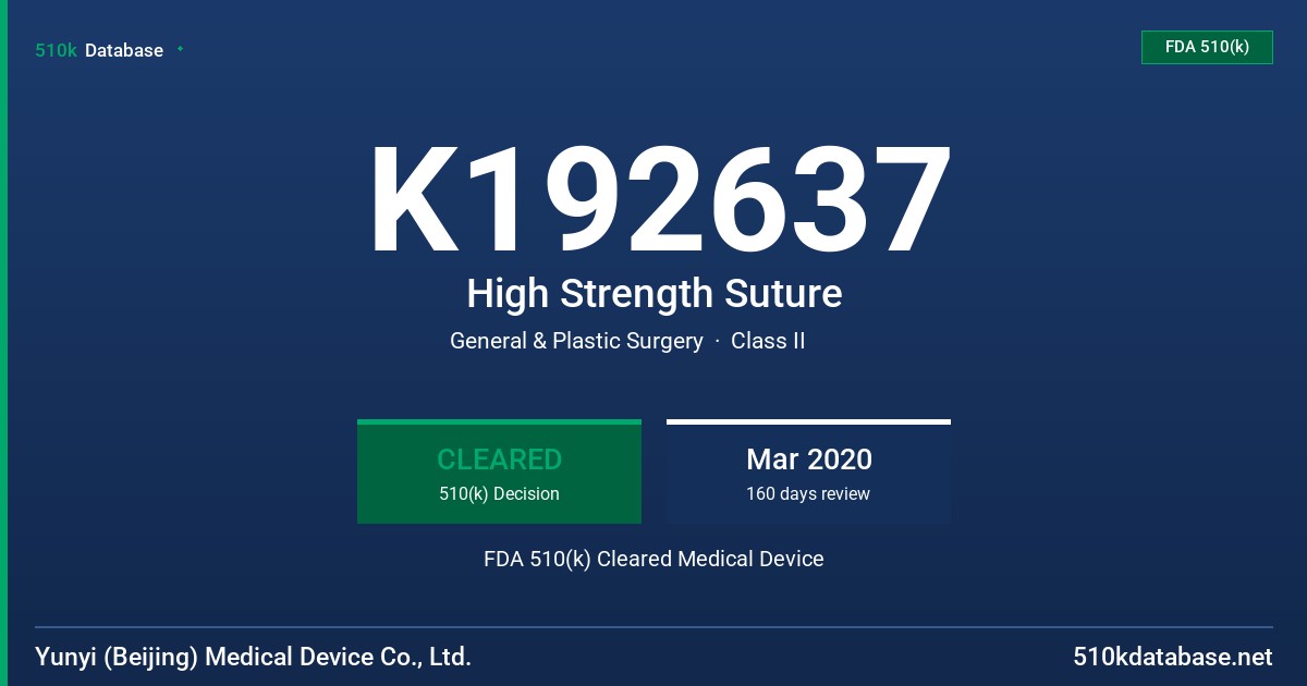 K192637 High Strength Suture FDA 510(k) Cleared Medical Device