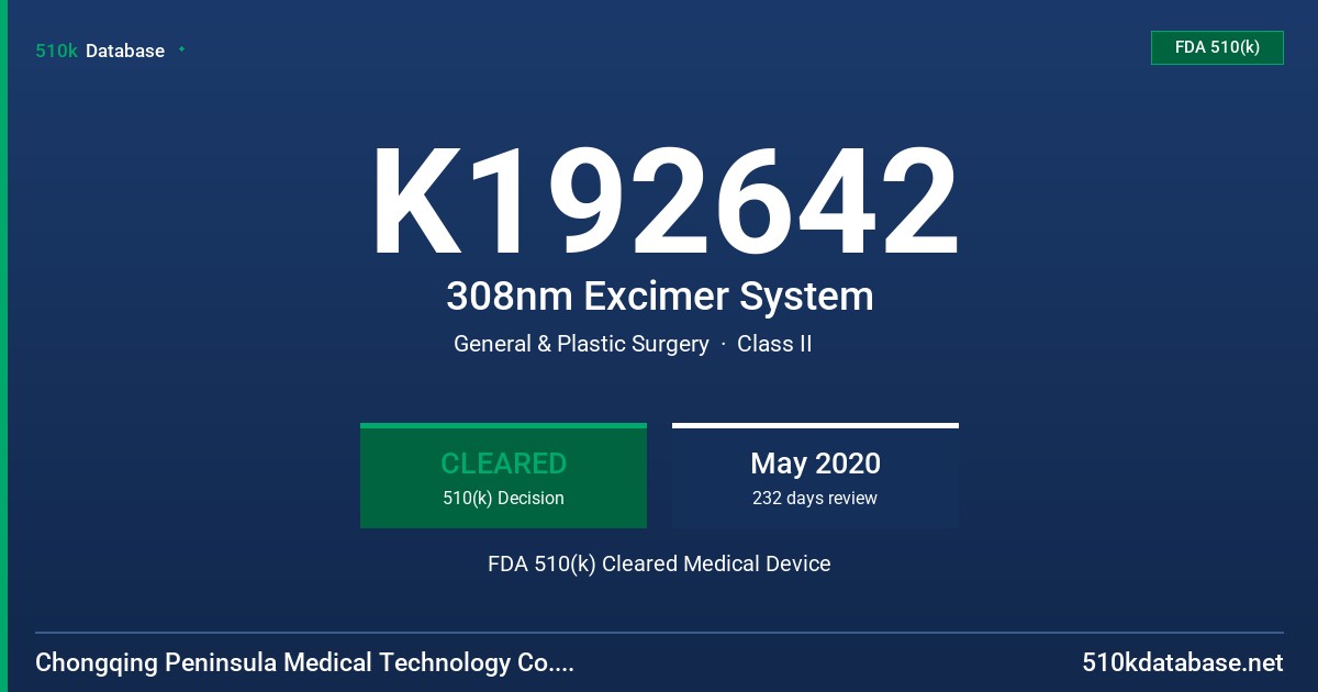 K192642 308nm Excimer System FDA 510(k) Cleared Medical Device