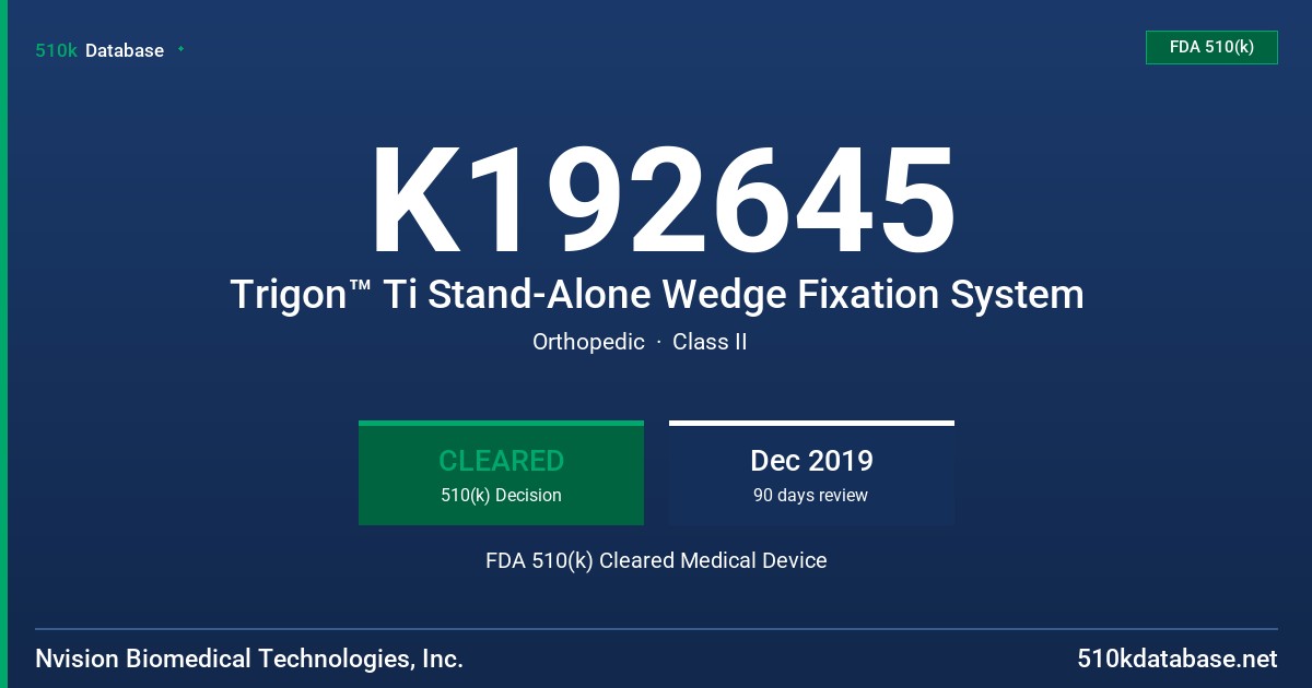 K192645 Trigon™ Ti Stand-Alone Wedge Fixation System FDA 510(k) Cleared Medical Device