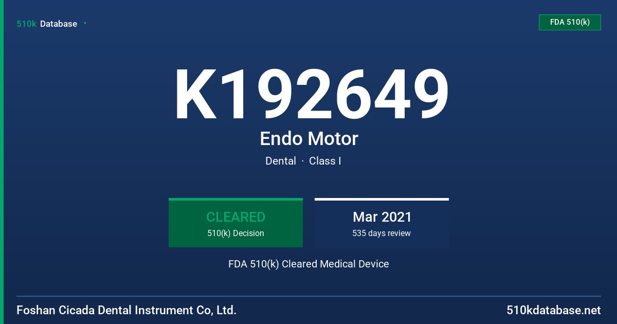K192649 Endo Motor FDA 510(k) Cleared Medical Device