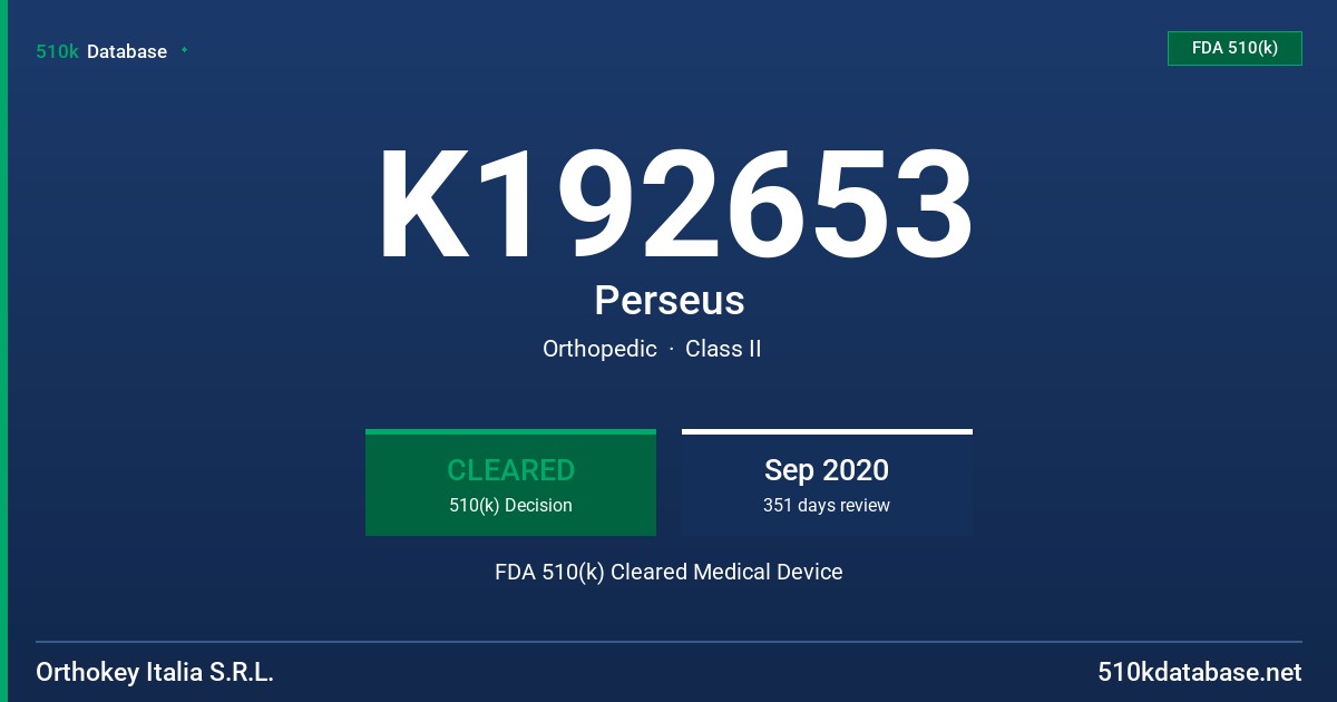 K192653 Perseus FDA 510(k) Cleared Medical Device