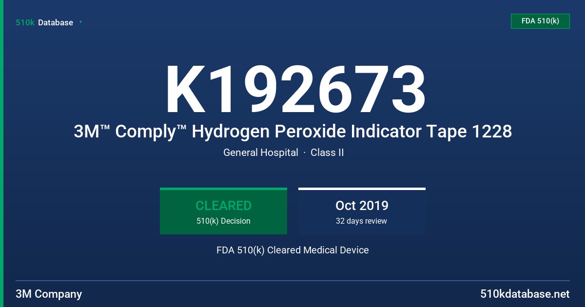 K192673 3M™ Comply™ Hydrogen Peroxide Indicator Tape 1228 FDA 510(k) Cleared Medical Device