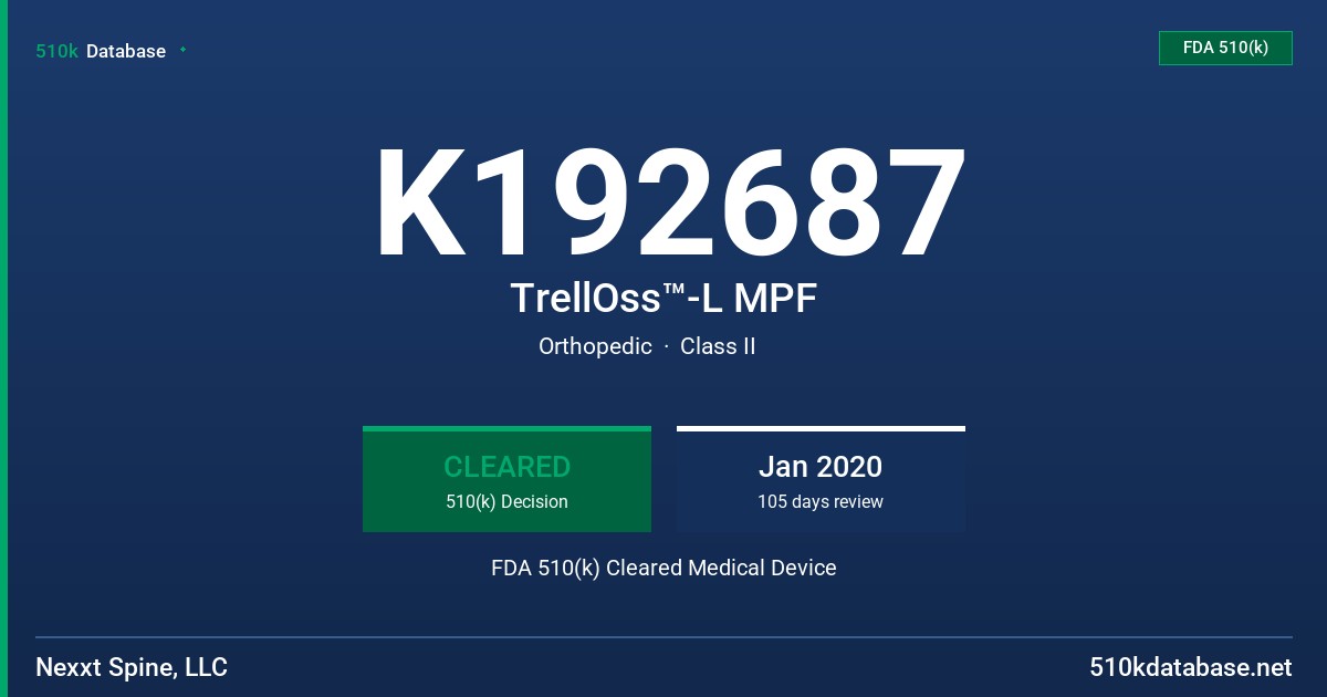 K192687 TrellOss™-L MPF FDA 510(k) Cleared Medical Device