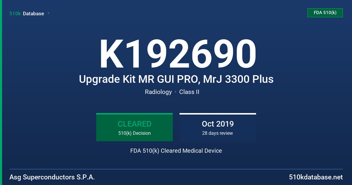 K192690 Upgrade Kit MR GUI PRO, MrJ 3300 Plus FDA 510(k) Cleared Medical Device