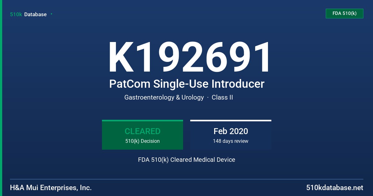K192691 PatCom Single-Use Introducer FDA 510(k) Cleared Medical Device