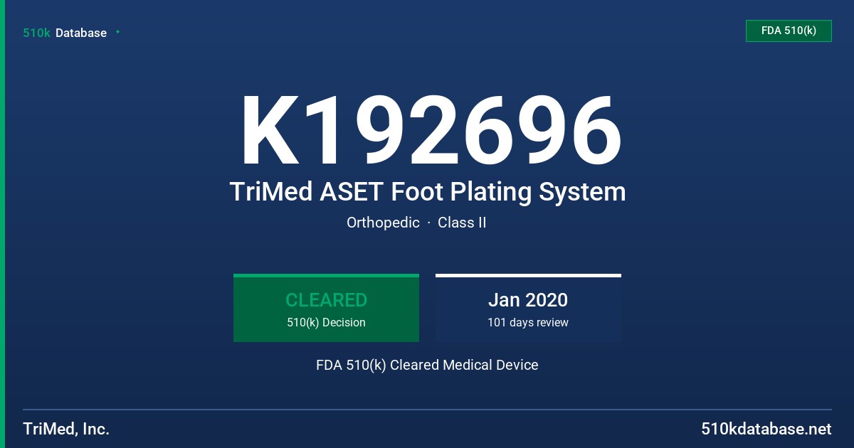 K192696 TriMed ASET Foot Plating System FDA 510(k) Cleared Medical Device