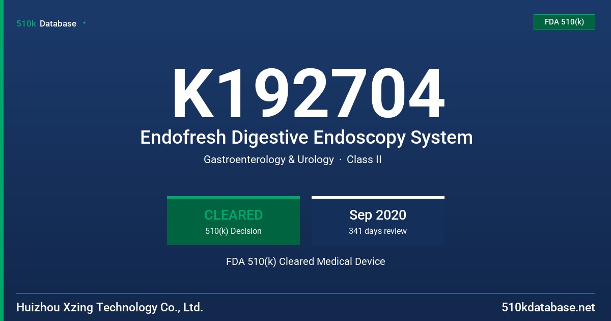 K192704 Endofresh Digestive Endoscopy System FDA 510(k) Cleared Medical Device