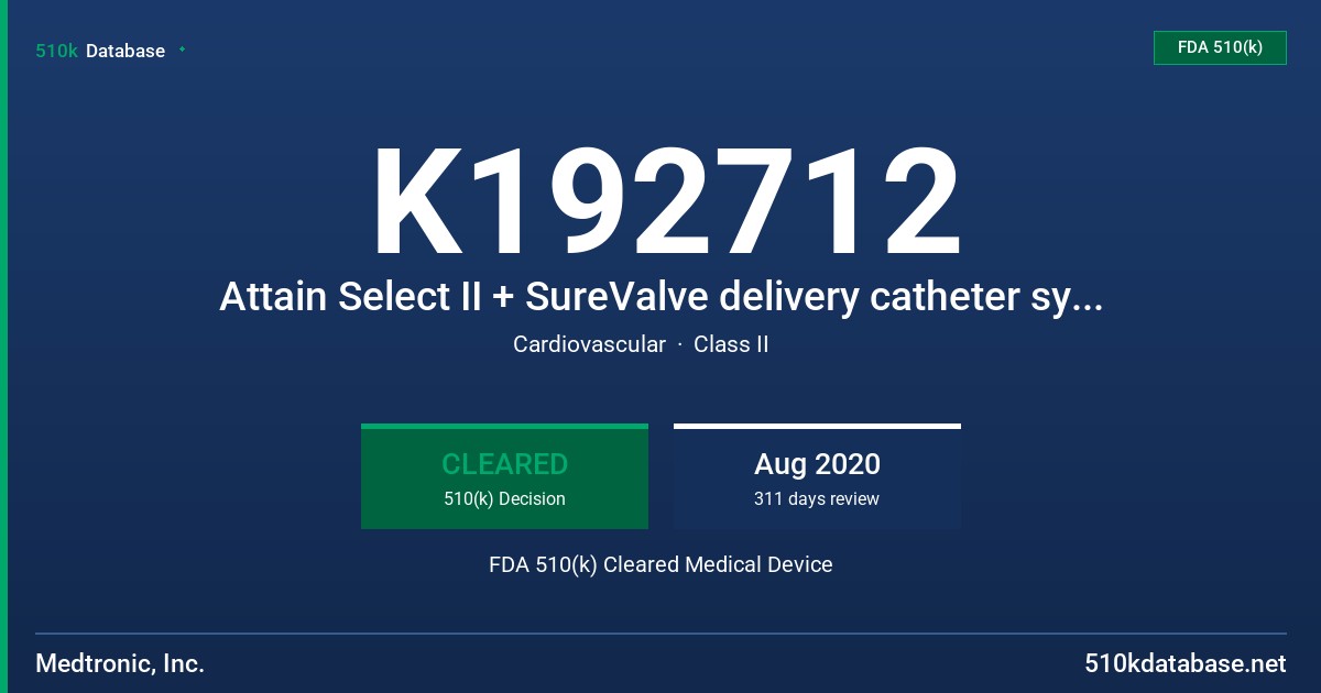 K192712 Attain Select II + SureValve delivery catheter system, Attain Command + SureValve Left Heart Delivery System, Attain Comman + SureValve Guide Catheters for Left Heart Delivery, C315 Delivery Catheter FDA 510(k) Cleared Medical Device