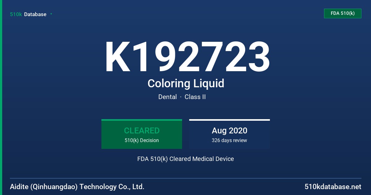 K192723 Coloring Liquid FDA 510(k) Cleared Medical Device