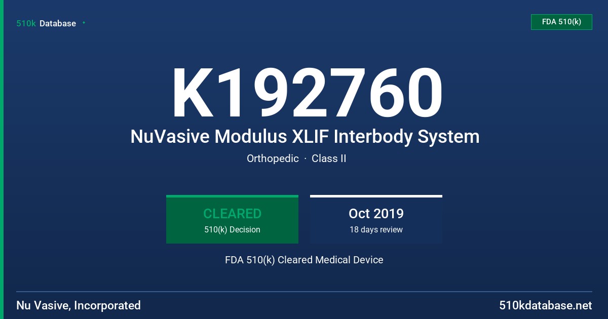 K192760 NuVasive Modulus XLIF Interbody System FDA 510(k) Cleared Medical Device