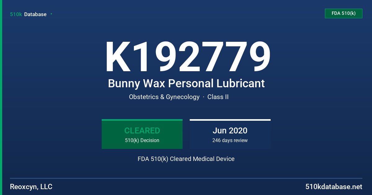 K192779 Bunny Wax Personal Lubricant FDA 510(k) Cleared Medical Device