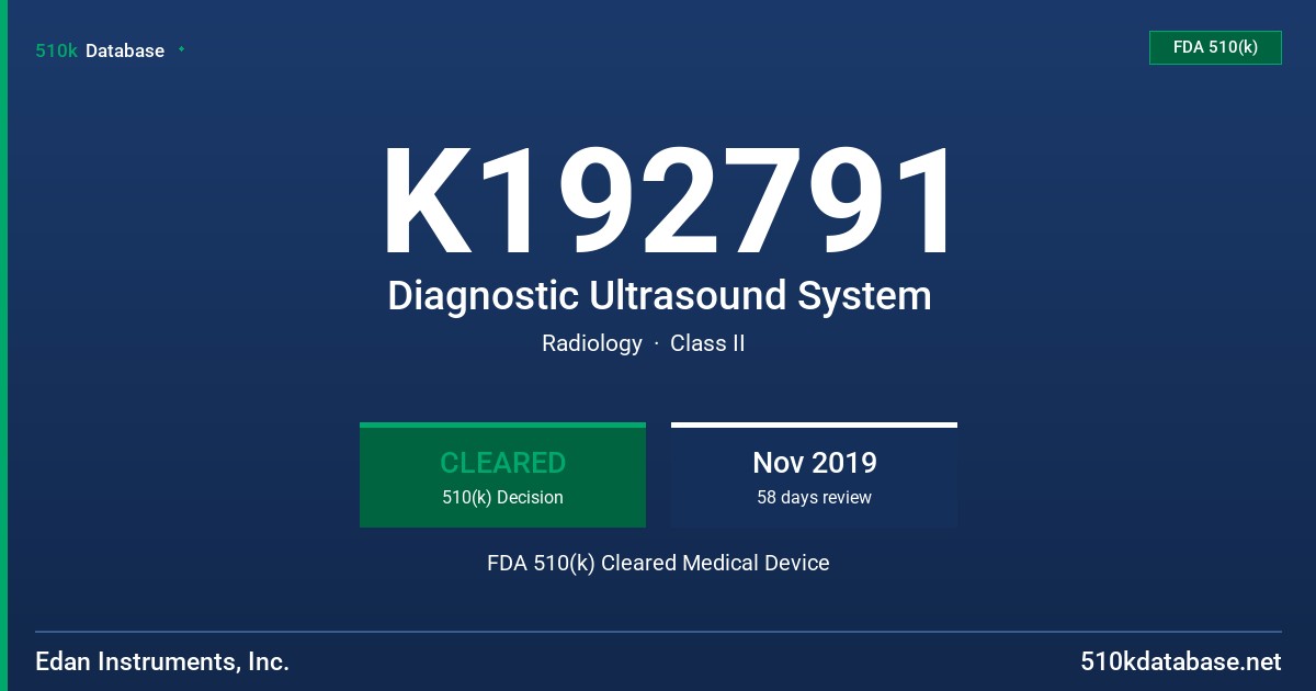 K192791 Diagnostic Ultrasound System FDA 510(k) Cleared Medical Device