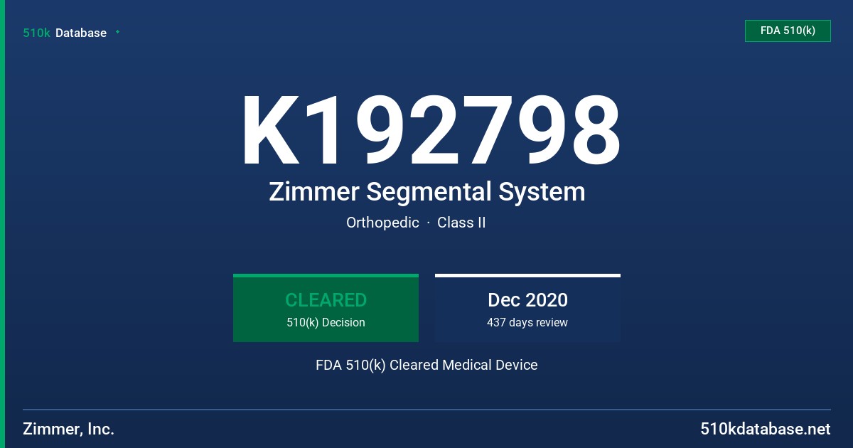 K192798 Zimmer Segmental System FDA 510(k) Cleared Medical Device