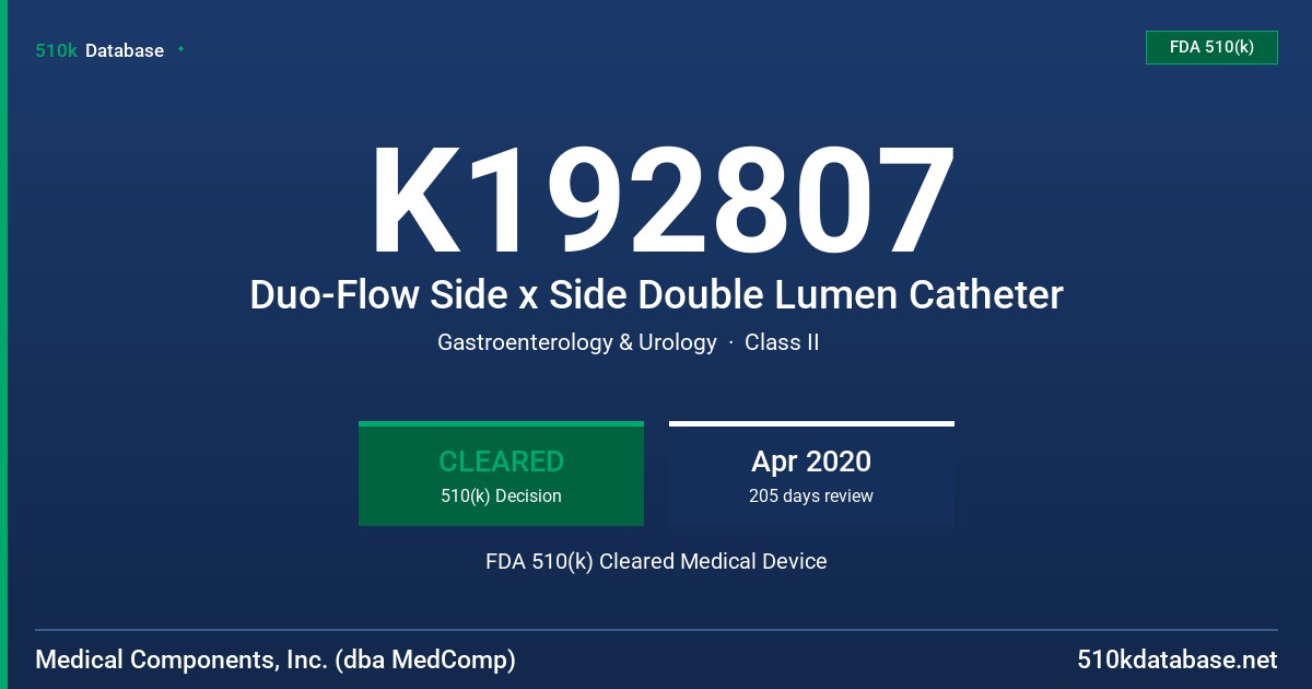 K192807 Duo-Flow Side x Side Double Lumen Catheter FDA 510(k) Cleared Medical Device