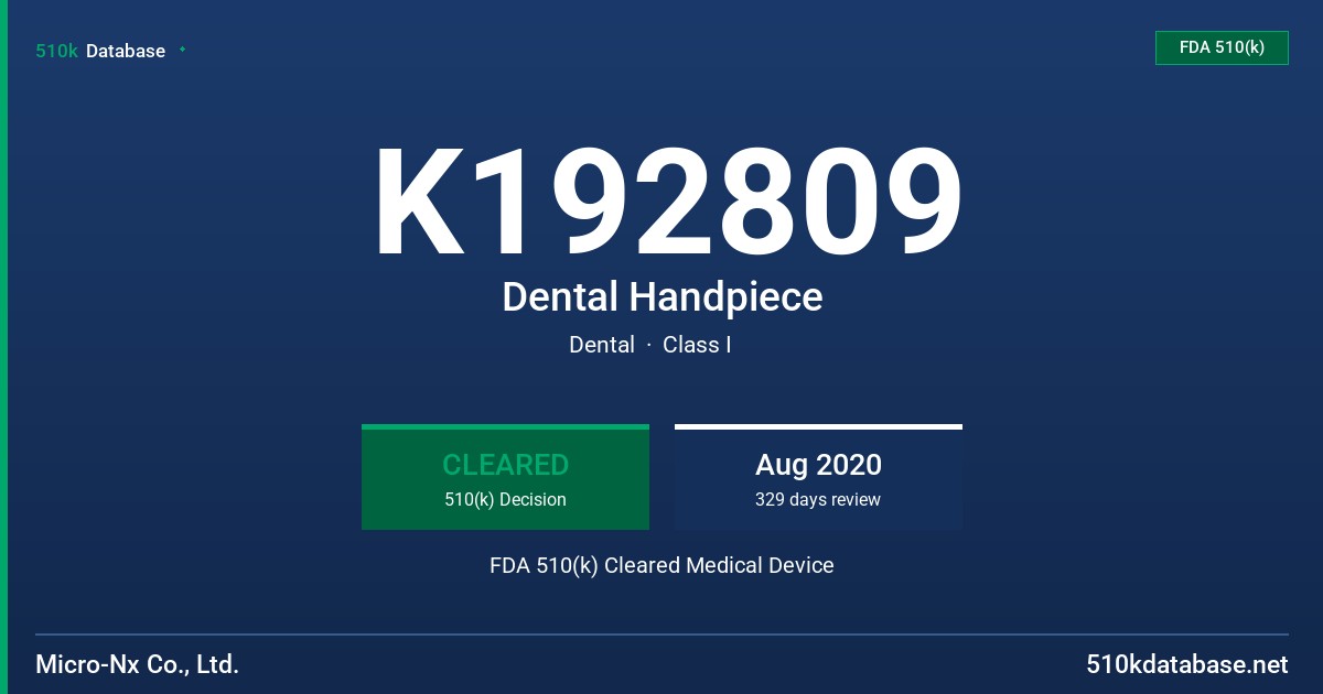 K192809 Dental Handpiece FDA 510(k) Cleared Medical Device