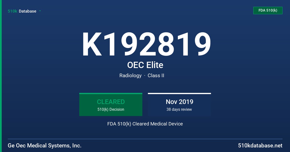 K192819 OEC Elite FDA 510(k) Cleared Medical Device