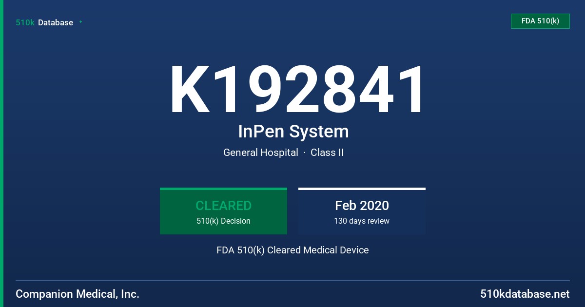 K192841 InPen System FDA 510(k) Cleared Medical Device