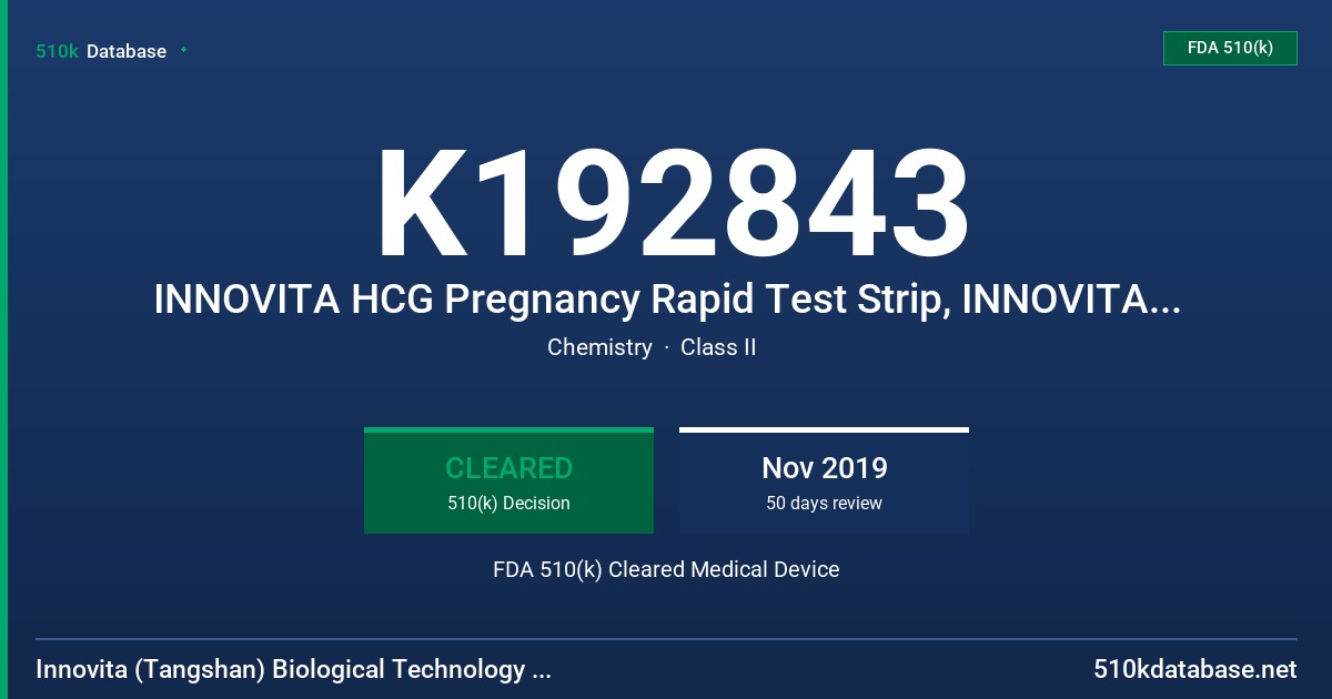K192843 INNOVITA HCG Pregnancy Rapid Test Strip, INNOVITA HCG Pregnancy Rapid Test Cassette, INNOVITA HCG Pregnancy Rapid Test Midstream FDA 510(k) Cleared Medical Device