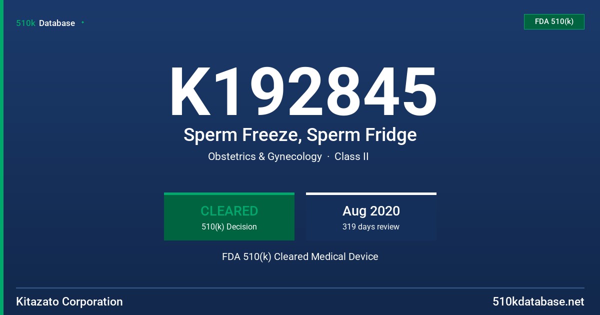 K192845 Sperm Freeze, Sperm Fridge FDA 510(k) Cleared Medical Device