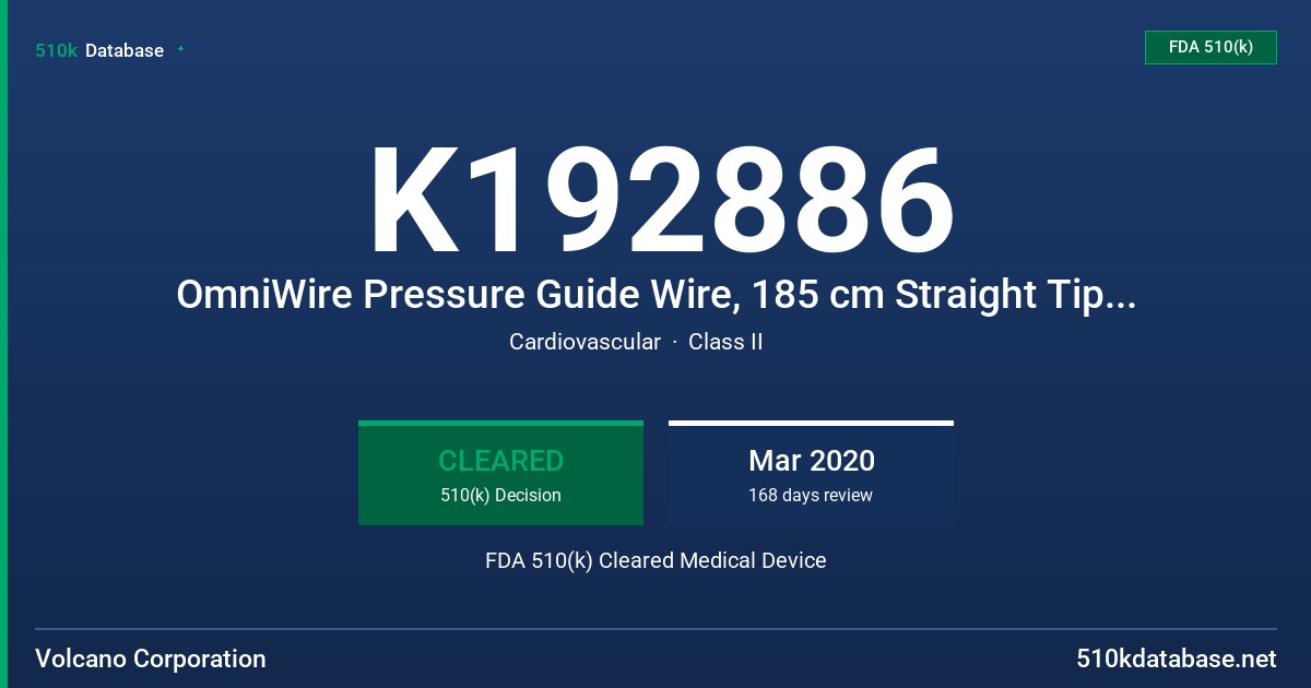 K192886 OmniWire Pressure Guide Wire, 185 cm Straight Tip, OmniWire Pressure Guide Wire, 185 cm J-Tip FDA 510(k) Cleared Medical Device