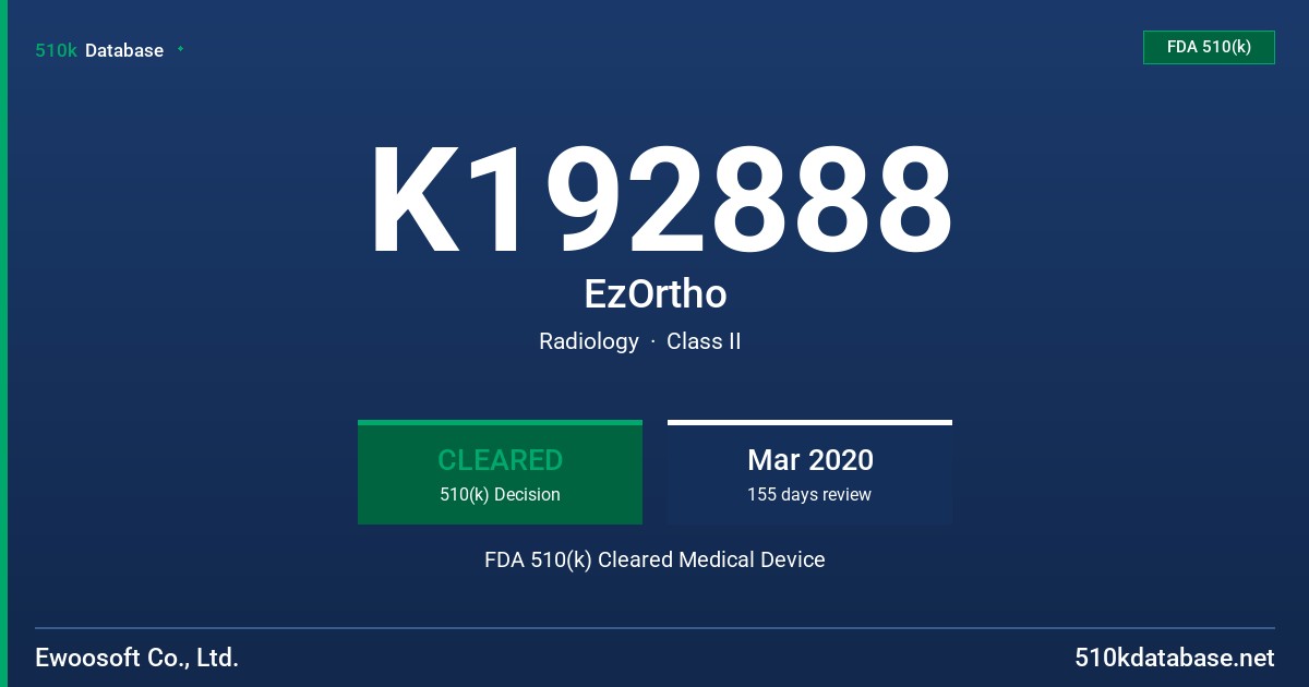 K192888 EzOrtho FDA 510(k) Cleared Medical Device