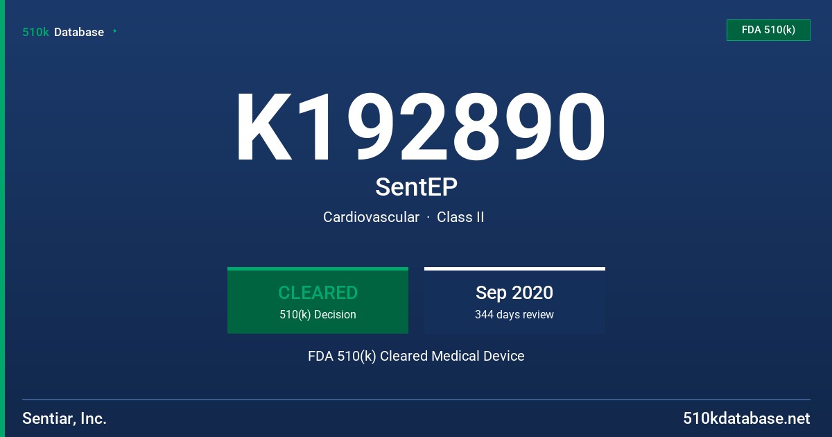 K192890 SentEP FDA 510(k) Cleared Medical Device